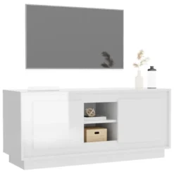Meuble TV Blanc Brillant 102x35x45 Cm Bois D'ingénierie -Pas Cher Mobiliora Magasin meuble tv 19866229