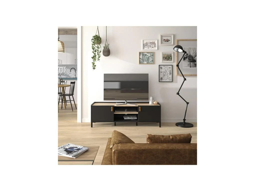 Meuble TV 2 Portes Noir/Bois - LIVERSTIA 4 Meuble TV 2 Portes Noir/Bois - LIVERSTIA â Image 2