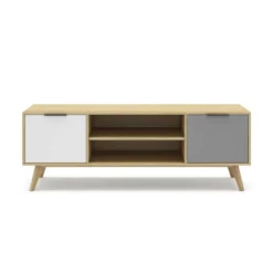 Meuble TV 2 Porte 2 Niches Bois/Blanc/Gris - FAEL -Pas Cher Mobiliora Magasin meuble tv 19901339