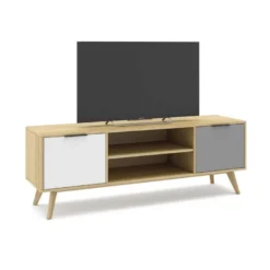 Meuble TV 2 Porte 2 Niches Bois/Blanc/Gris - FAEL -Pas Cher Mobiliora Magasin meuble tv 19901343