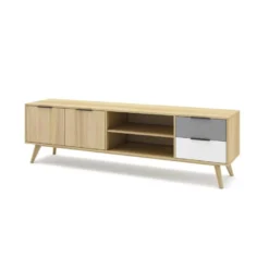 Meuble TV 2 Portes 2 Niches 2 Tiroirs Bois/Blanc/Gris - FAEL 8 Meuble TV 2 Portes 2 Niches 2 Tiroirs Bois/Blanc/Gris - FAEL -Pas Cher Mobiliora Magasin meuble tv 19901349