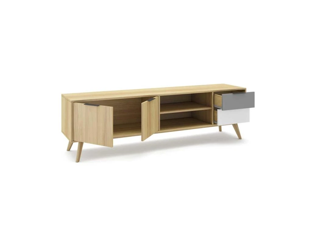 Meuble TV 2 Portes 2 Niches 2 Tiroirs Bois/Blanc/Gris - FAEL 5 Meuble TV 2 Portes 2 Niches 2 Tiroirs Bois/Blanc/Gris - FAEL – Image 3