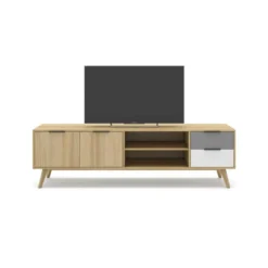 Meuble TV 2 Portes 2 Niches 2 Tiroirs Bois/Blanc/Gris - FAEL 10 Meuble TV 2 Portes 2 Niches 2 Tiroirs Bois/Blanc/Gris - FAEL -Pas Cher Mobiliora Magasin meuble tv 19901353