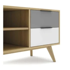 Meuble TV 2 Portes 2 Niches 2 Tiroirs Bois/Blanc/Gris - FAEL 11 Meuble TV 2 Portes 2 Niches 2 Tiroirs Bois/Blanc/Gris - FAEL -Pas Cher Mobiliora Magasin meuble tv 19901355