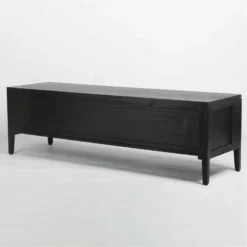 Slavia , Meuble TV Rectangulaire, Deux Portes, En Panneaux , Bois De Mindi Et Loom , Noir Et Naturel -Pas Cher Mobiliora Magasin meuble tv 19909759