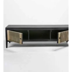 Slavia , Meuble TV Rectangulaire, Deux Portes, En Panneaux , Bois De Mindi Et Loom , Noir Et Naturel -Pas Cher Mobiliora Magasin meuble tv 19909761