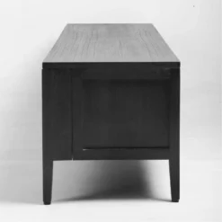 Slavia , Meuble TV Rectangulaire, Deux Portes, En Panneaux , Bois De Mindi Et Loom , Noir Et Naturel -Pas Cher Mobiliora Magasin meuble tv 19909763