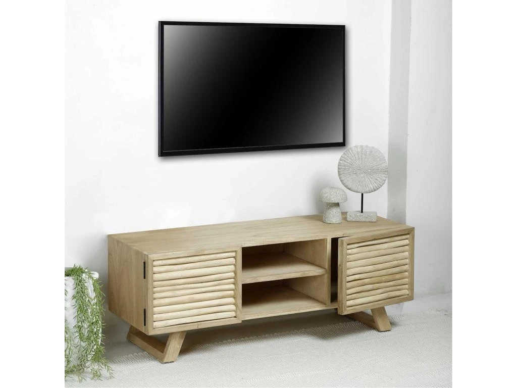 Kalaotek , Meuble TV Rectangulaire, Deux Portes, Une étagére En Bois De Teck Et Mindi , Naturel 3 Kalaotek , Meuble TV Rectangulaire, Deux Portes, Une étagére En Bois De Teck Et Mindi , Naturel
