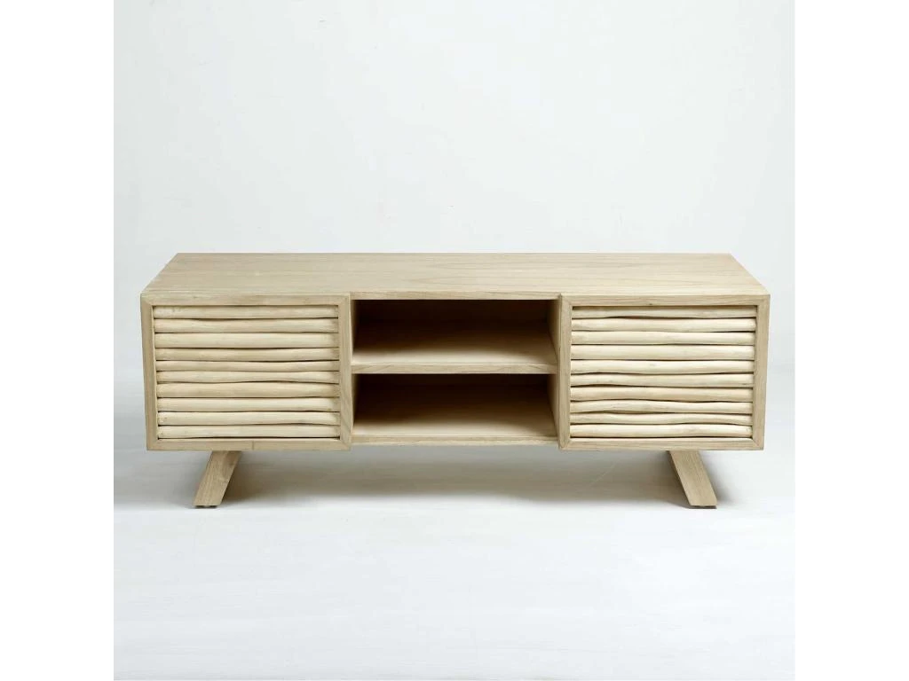 Kalaotek , Meuble TV Rectangulaire, Deux Portes, Une étagére En Bois De Teck Et Mindi , Naturel 4 Kalaotek , Meuble TV Rectangulaire, Deux Portes, Une étagére En Bois De Teck Et Mindi , Naturel – Image 2
