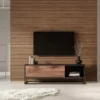 Meuble TV Avec 2 Tiroirs Et 1 Niche En Bois D'acacia Et Métal - Naturel Foncé Et Noir - ALYONA -Pas Cher Mobiliora Magasin meuble tv 19914891