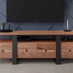 Meuble TV Avec 4 Tiroirs Et 1 étagère En Bois D'acacia Et Métal - Naturel Clair Et Noir - ADIXIA -Pas Cher Mobiliora Magasin meuble tv 19914957