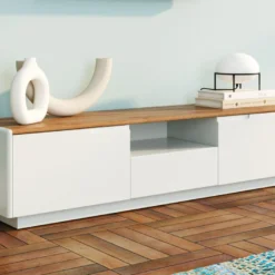 Meuble TV AMANI - 2 Portes & 1 Tiroir - MDF - Coloris: Blanc Laqué Et Chêne -Pas Cher Mobiliora Magasin meuble tv 20666591