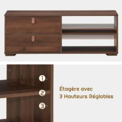 Meuble Tv En Bois Pour Téléviseur Banc Tv Avec 2 Tiroirs étagère Réglable Jusqu'à 139,7 Cm 120 X 39 X 44 Cm 10 Meuble Tv En Bois Pour Téléviseur Banc Tv Avec 2 Tiroirs étagère Réglable Jusqu'à 139,7 Cm 120 X 39 X 44 Cm -Pas Cher Mobiliora Magasin meuble tv 20920861