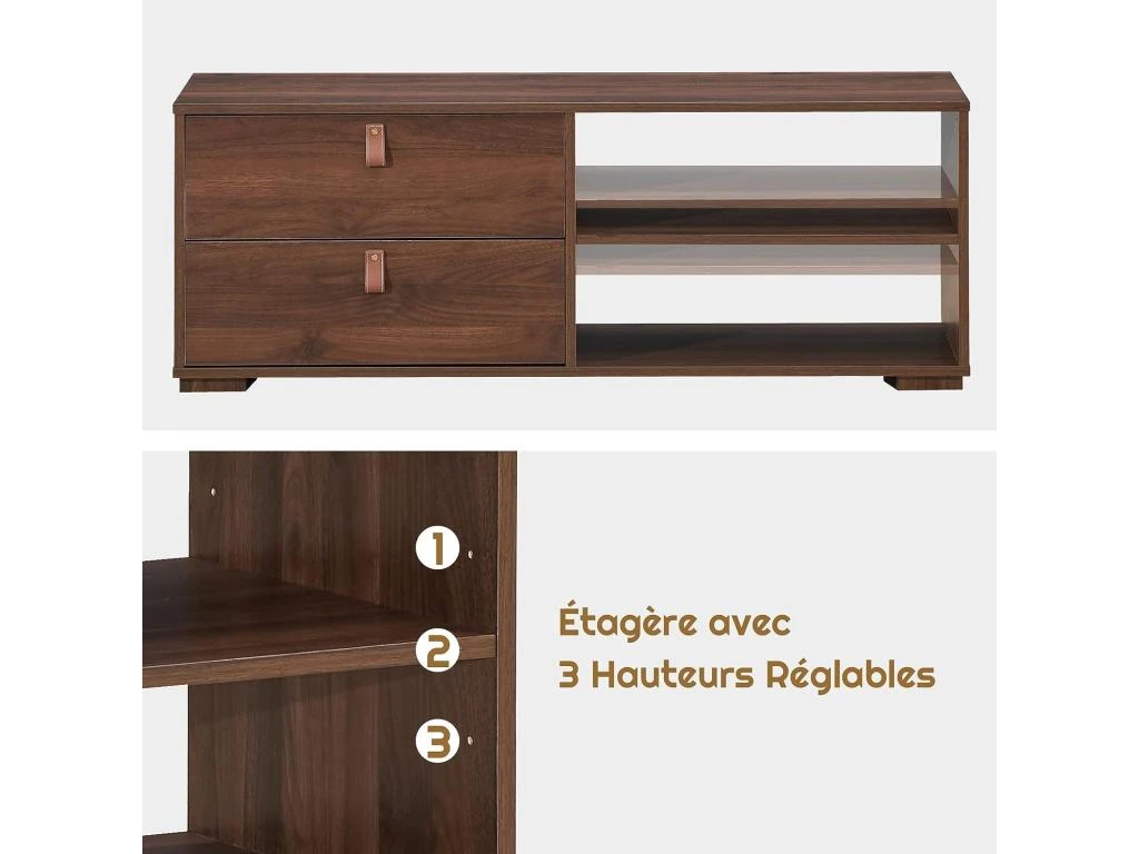 Meuble Tv En Bois Pour Téléviseur Banc Tv Avec 2 Tiroirs étagère Réglable Jusqu'à 139,7 Cm 120 X 39 X 44 Cm 6 Meuble Tv En Bois Pour Téléviseur Banc Tv Avec 2 Tiroirs étagère Réglable Jusqu'à 139,7 Cm 120 X 39 X 44 Cm – Image 4