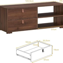 Meuble Tv En Bois Pour Téléviseur Banc Tv Avec 2 Tiroirs étagère Réglable Jusqu'à 139,7 Cm 120 X 39 X 44 Cm 11 Meuble Tv En Bois Pour Téléviseur Banc Tv Avec 2 Tiroirs étagère Réglable Jusqu'à 139,7 Cm 120 X 39 X 44 Cm -Pas Cher Mobiliora Magasin meuble tv 20920863