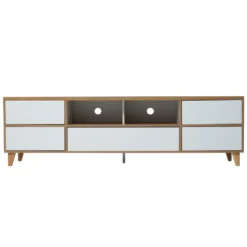 Meuble TV 175cm Avec 5 Portes Et 2 Compartiments Pour Salon - Style Campagnard - Naturel & Blanc 14 Meuble TV 175cm Avec 5 Portes Et 2 Compartiments Pour Salon - Style Campagnard - Naturel & Blanc -Pas Cher Mobiliora Magasin meuble tv 20939289