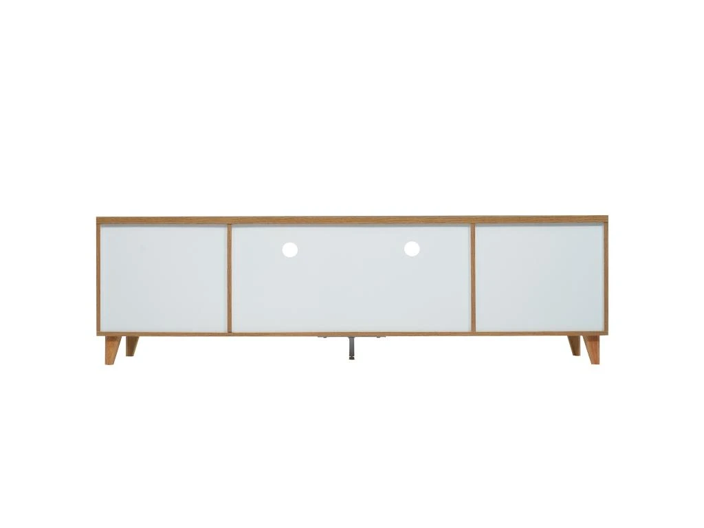 Meuble TV 175cm Avec 5 Portes Et 2 Compartiments Pour Salon - Style Campagnard - Naturel & Blanc 6 Meuble TV 175cm Avec 5 Portes Et 2 Compartiments Pour Salon - Style Campagnard - Naturel & Blanc â Image 4