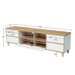 Meuble TV 175cm Avec 5 Portes Et 2 Compartiments Pour Salon - Style Campagnard - Naturel & Blanc 16 Meuble TV 175cm Avec 5 Portes Et 2 Compartiments Pour Salon - Style Campagnard - Naturel & Blanc -Pas Cher Mobiliora Magasin meuble tv 20939293