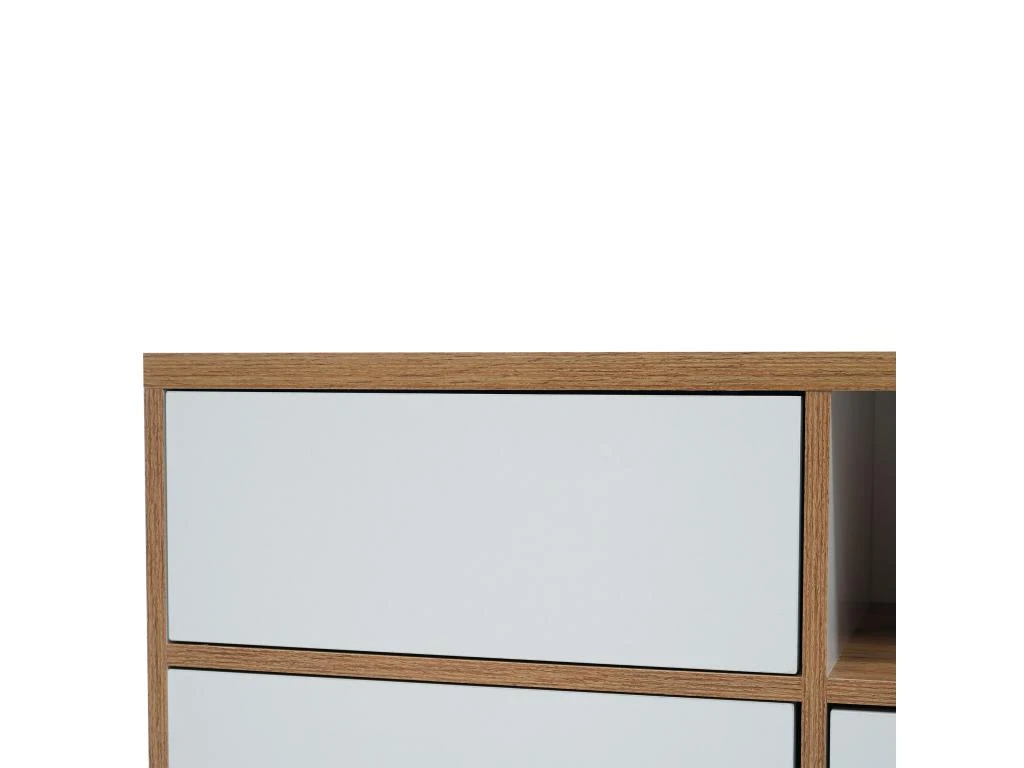 Meuble TV 175cm Avec 5 Portes Et 2 Compartiments Pour Salon - Style Campagnard - Naturel & Blanc 11 Meuble TV 175cm Avec 5 Portes Et 2 Compartiments Pour Salon - Style Campagnard - Naturel & Blanc â Image 9