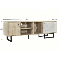 Meuble TV 160cm Avec 2 Portes Et 3 Compartiments Pour Chambre Ou Salon - Bois Rétro - Naturel -Pas Cher Mobiliora Magasin meuble tv 20939387
