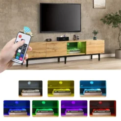 Meuble TV 175cm Industriel Avec LED - 3 Portes + 2 étagères - Naturel 17 Meuble TV 175cm Industriel Avec LED - 3 Portes + 2 étagères - Naturel -Pas Cher Mobiliora Magasin meuble tv 20939443