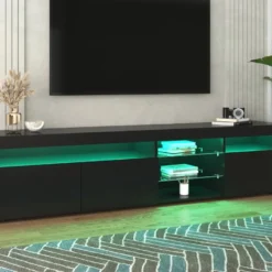 Meuble TV 180cm Pour Salon Et Chambre Avec LED - Style Moderne - Noir