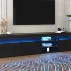 Meuble TV 180cm Pour Salon Et Chambre Avec LED - Style Moderne - Noir -Pas Cher Mobiliora Magasin meuble tv 20939549