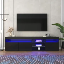 Meuble TV 180cm Pour Salon Et Chambre Avec LED - Style Moderne - Noir -Pas Cher Mobiliora Magasin meuble tv 20939551