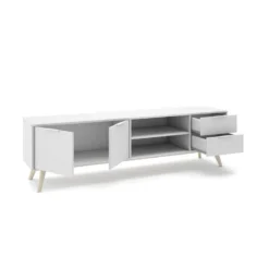 Meuble TV 2 Portes 2 Niches 2 Tiroirs Blanc - UNIVERSITE -Pas Cher Mobiliora Magasin meuble tv 20974685