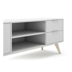 Meuble TV 2 Portes 2 Niches 2 Tiroirs Blanc - UNIVERSITE -Pas Cher Mobiliora Magasin meuble tv 20974689