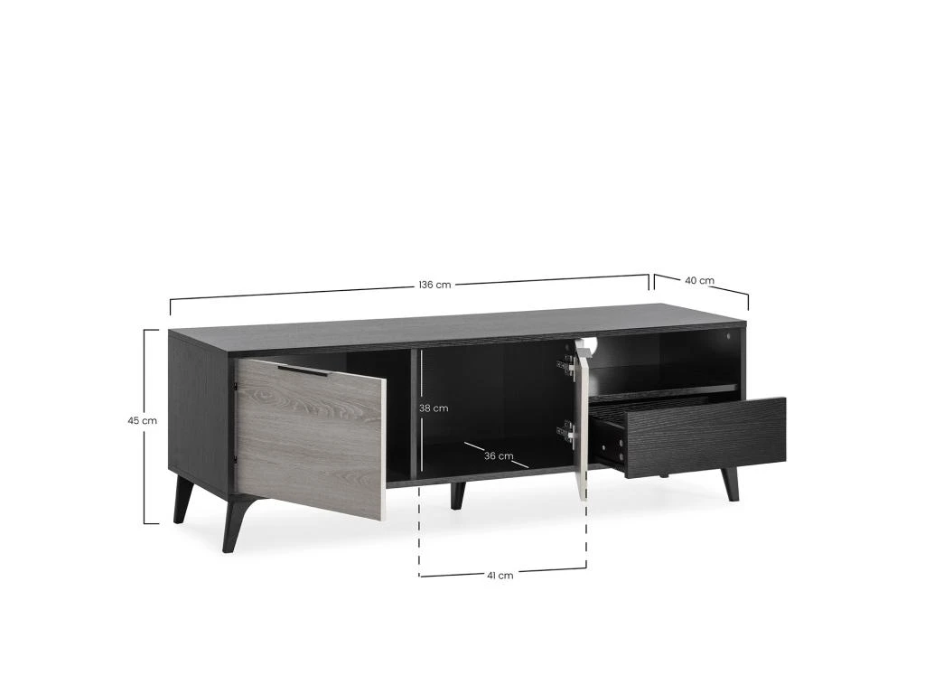 Meuble TV Kalma 2 Portes 1 Tiroir Noir/chêne, Longueur 136 Cm 9 Meuble TV Kalma 2 Portes 1 Tiroir Noir/chêne, Longueur 136 Cm – Image 7