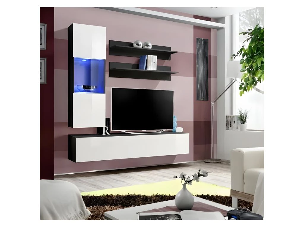 Meuble TV FLY H3 Design, Coloris Noir Et Blanc Brillant. Meuble Suspendu Moderne Et Tendance Pour Votre Salon. 3 Meuble TV FLY H3 Design, Coloris Noir Et Blanc Brillant. Meuble Suspendu Moderne Et Tendance Pour Votre Salon.