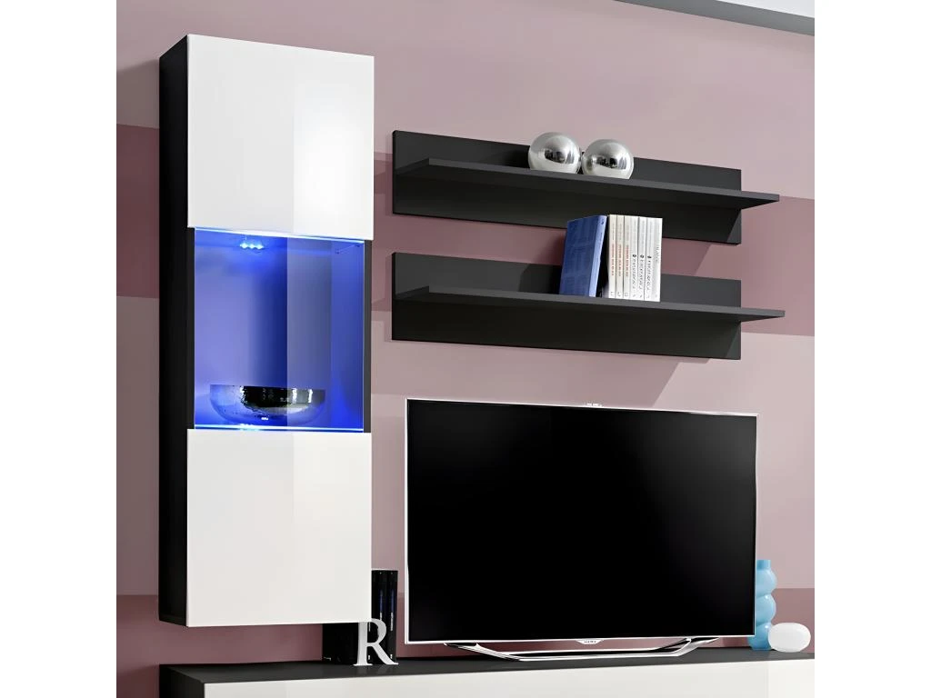Meuble TV FLY H3 Design, Coloris Noir Et Blanc Brillant. Meuble Suspendu Moderne Et Tendance Pour Votre Salon. 4 Meuble TV FLY H3 Design, Coloris Noir Et Blanc Brillant. Meuble Suspendu Moderne Et Tendance Pour Votre Salon. – Image 2