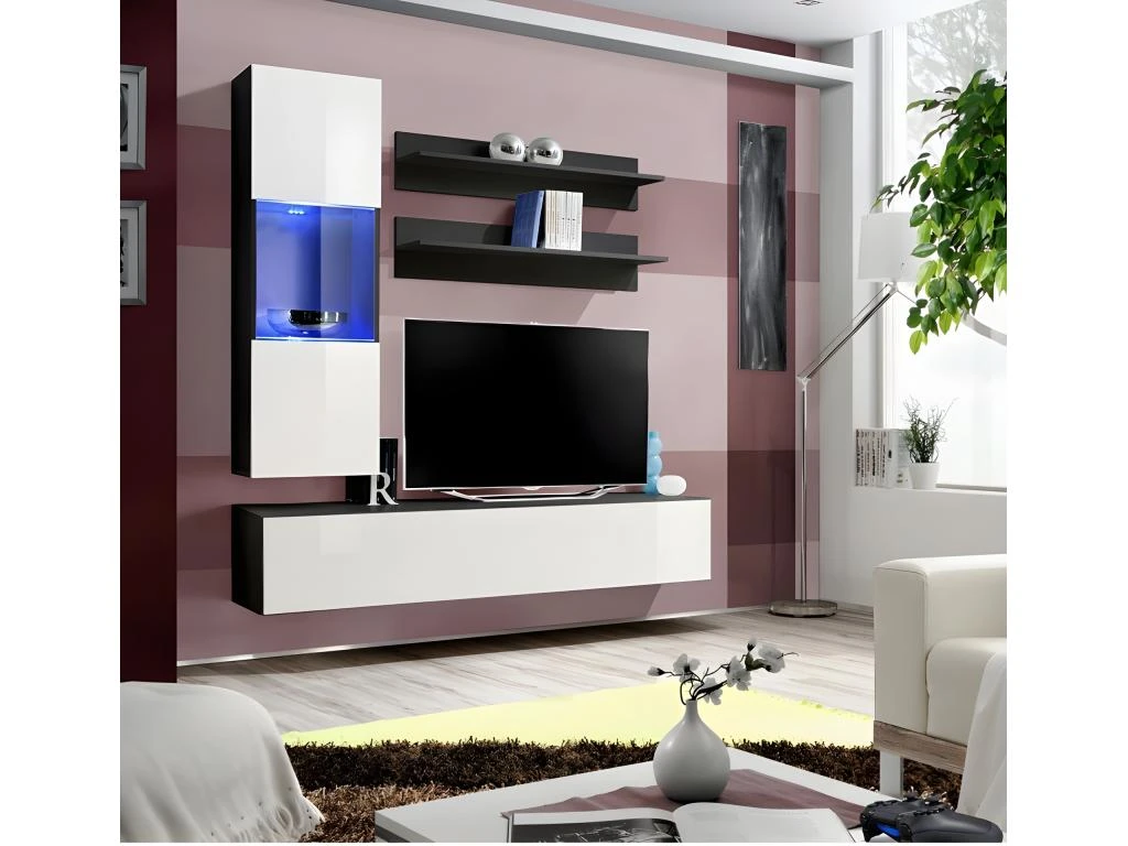Meuble TV FLY H3 Design, Coloris Noir Et Blanc Brillant. Meuble Suspendu Moderne Et Tendance Pour Votre Salon. 6 Meuble TV FLY H3 Design, Coloris Noir Et Blanc Brillant. Meuble Suspendu Moderne Et Tendance Pour Votre Salon. – Image 4