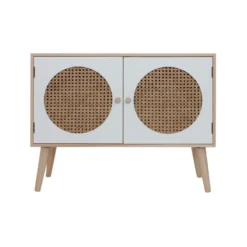 Meuble TV Bas Buffet Polyvalent Avec 2 Portes En Bois Blanc Marron -Pas Cher Mobiliora Magasin meuble tv 21224931