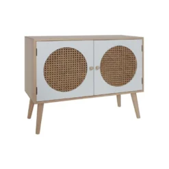 Meuble TV Bas Buffet Polyvalent Avec 2 Portes En Bois Blanc Marron -Pas Cher Mobiliora Magasin meuble tv 21224935