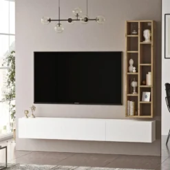 Meuble TV Et étagère Luvio - Venprodin - 175 Cm Feutre-Blanc -Pas Cher Mobiliora Magasin meuble tv 21306503