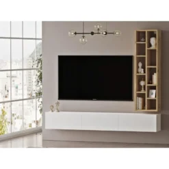 Meuble TV Et étagère Luvio - Venprodin - 175 Cm Feutre-Blanc -Pas Cher Mobiliora Magasin meuble tv 21306505