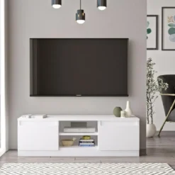 Meuble TV Silva 2 Portes - Venprodin - 120 Cm Blanc -Pas Cher Mobiliora Magasin meuble tv 21306513