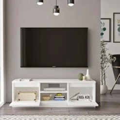 Meuble TV Silva 2 Portes - Venprodin - 120 Cm Blanc -Pas Cher Mobiliora Magasin meuble tv 21306517