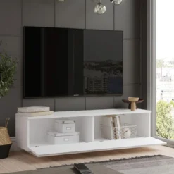 Meuble TV 2 Portes - Venprodin - 140 Cm Blanc -Pas Cher Mobiliora Magasin meuble tv 21306533