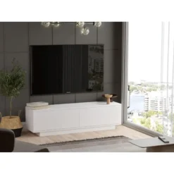 Meuble TV 2 Portes - Venprodin - 140 Cm Blanc -Pas Cher Mobiliora Magasin meuble tv 21306535