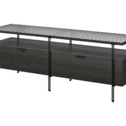 Meuble TV En Verre Et Panneaux De Particules Stratifiés Chêne Noir