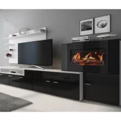 Meuble Salon+cheminee Electrique,5 Niv.de Flamme,Blanc Mate/Noir Laque,290x170x45 11 Meuble Salon+cheminee Electrique,5 Niv.de Flamme,Blanc Mate/Noir Laque,290x170x45 -Pas Cher Mobiliora Magasin meuble tv 21761601
