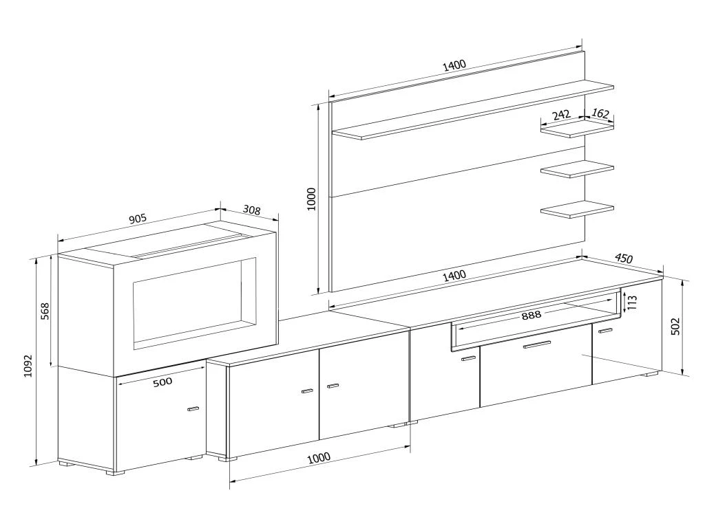 Meuble Salon+cheminee Electrique,5 Niv.de Flamme,Blanc Mate/Noir Laque,290x170x45 6 Meuble Salon+cheminee Electrique,5 Niv.de Flamme,Blanc Mate/Noir Laque,290x170x45 – Image 4