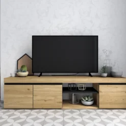 Meuble TV Mod.NATURALE ''Chene/Noir'', 2 Portes Et 2 Logements, Salon-sejour, 160x40x41cm