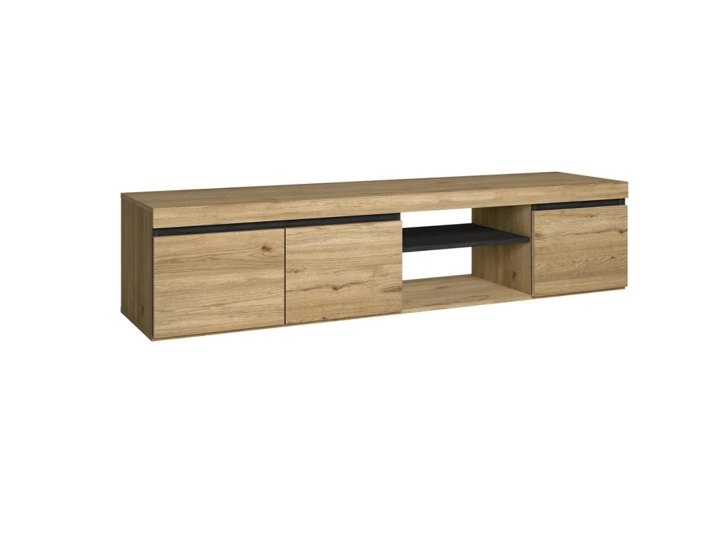 Meuble TV Mod.NATURALE ''Chene/Noir'', 2 Portes Et 2 Logements, Salon-sejour, 160x40x41cm 4 Meuble TV Mod.NATURALE ''Chene/Noir'', 2 Portes Et 2 Logements, Salon-sejour, 160x40x41cm – Image 2