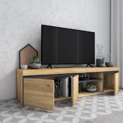 Meuble TV Mod.NATURALE ''Chene/Noir'', 2 Portes Et 2 Logements, Salon-sejour, 160x40x41cm 11 Meuble TV Mod.NATURALE ''Chene/Noir'', 2 Portes Et 2 Logements, Salon-sejour, 160x40x41cm -Pas Cher Mobiliora Magasin meuble tv 21762417