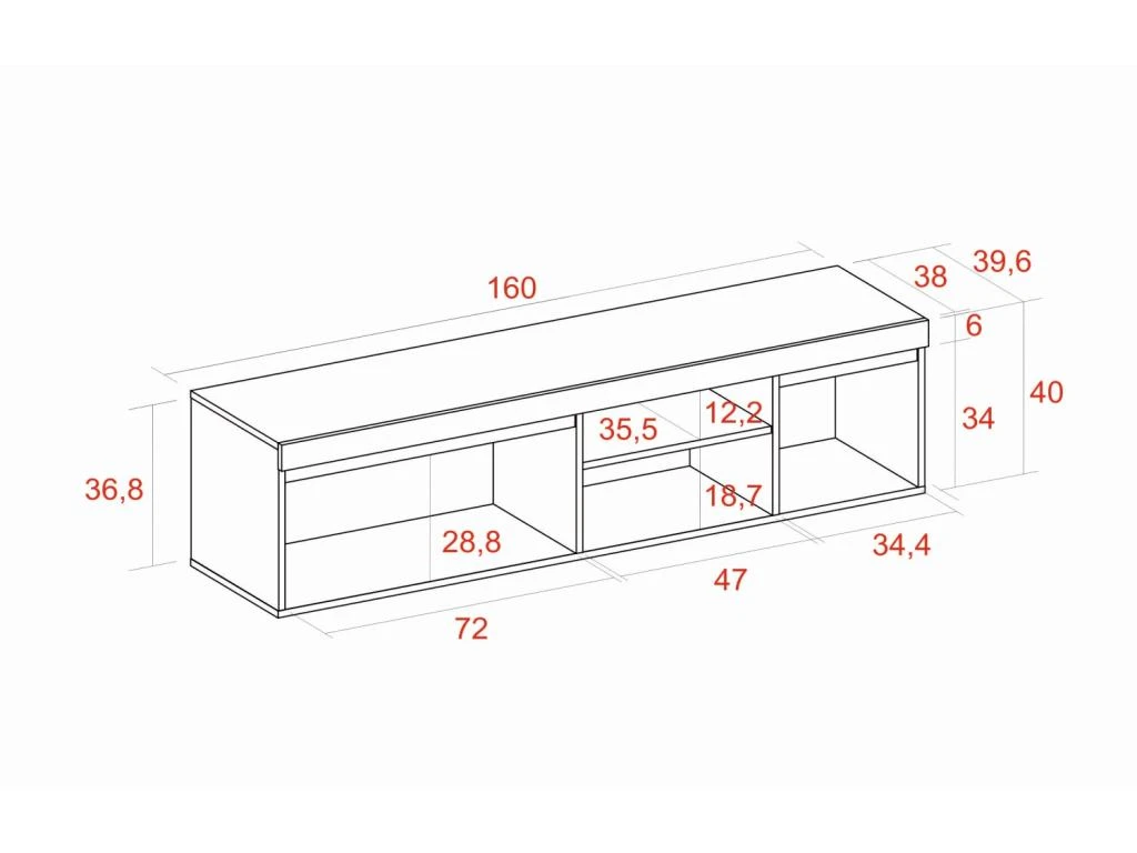 Meuble TV Mod.NATURALE ''Chene/Noir'', 2 Portes Et 2 Logements, Salon-sejour, 160x40x41cm 6 Meuble TV Mod.NATURALE ''Chene/Noir'', 2 Portes Et 2 Logements, Salon-sejour, 160x40x41cm – Image 4