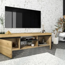 Meuble TV Mod.NATURALE ''Chene/Noir'', 2 Portes Et 2 Logements, Salon-sejour, 140x40x41cm 11 Meuble TV Mod.NATURALE ''Chene/Noir'', 2 Portes Et 2 Logements, Salon-sejour, 140x40x41cm -Pas Cher Mobiliora Magasin meuble tv 21762431